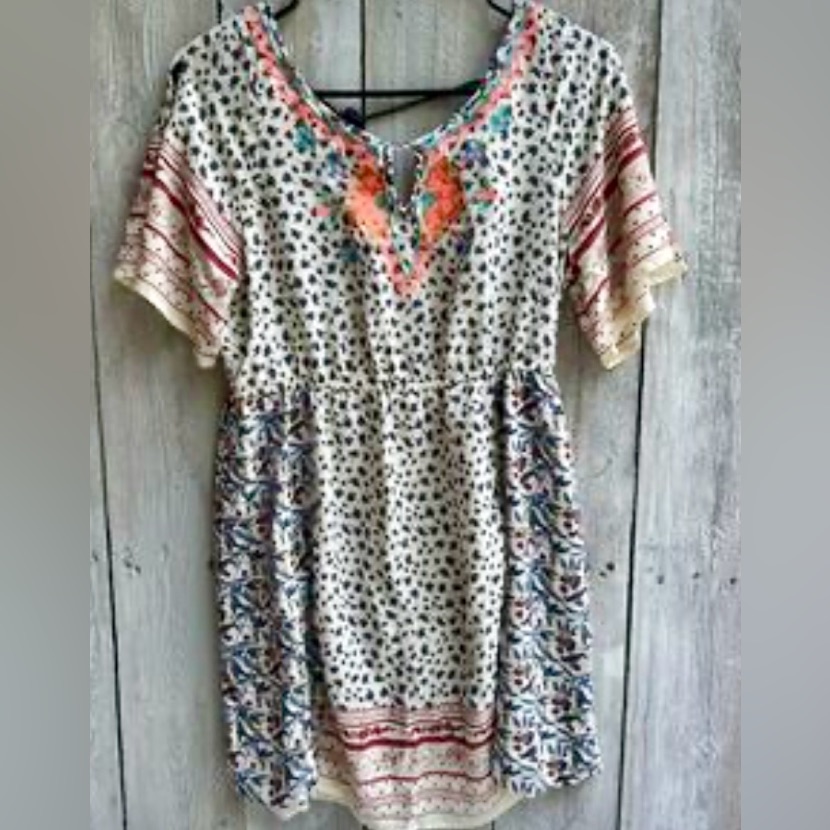 Flying Tomato Bohemian Hippie Art To Wear Colorful Mini Dress. Size Medium.